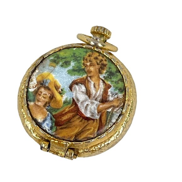 House of Fuller Vintage Gold Tone Perfume Holder Pendant With Romantic Scene Ena - Picture 2 of 9